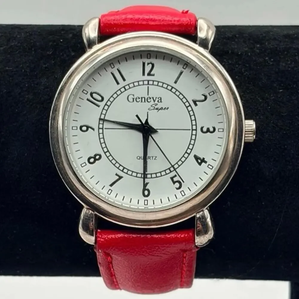 Vintage Silver & Red Men's Watch